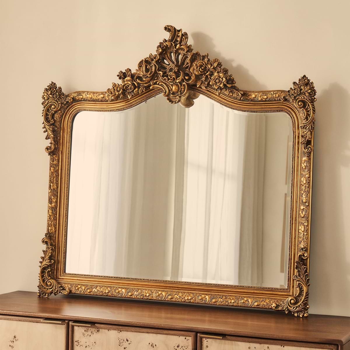 Francesca - Gold Arched Ornate Overmantle Wall Mirror 109cm x 100cm