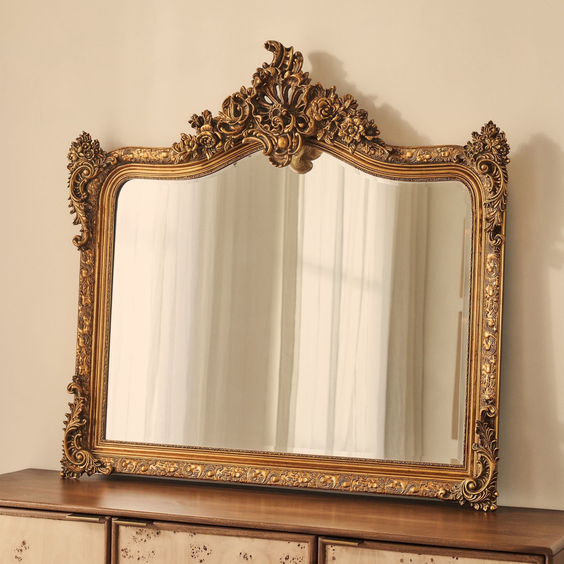 Francesca - Gold Arched Ornate Overmantle Wall Mirror 109cm x 100cm