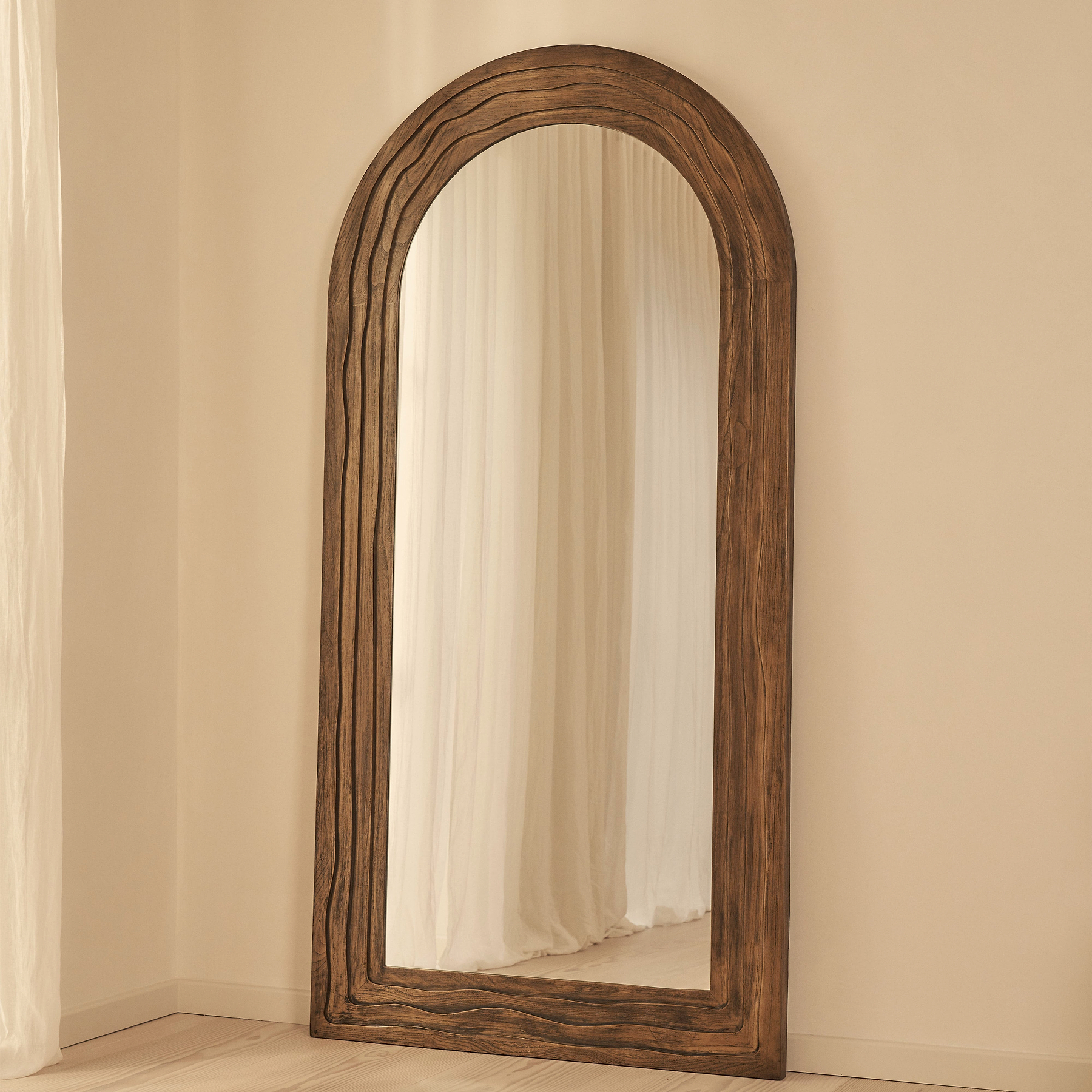 Lucelle - Extra Large Full Length Warm Wood Arched Mirror 200cm x 100cm