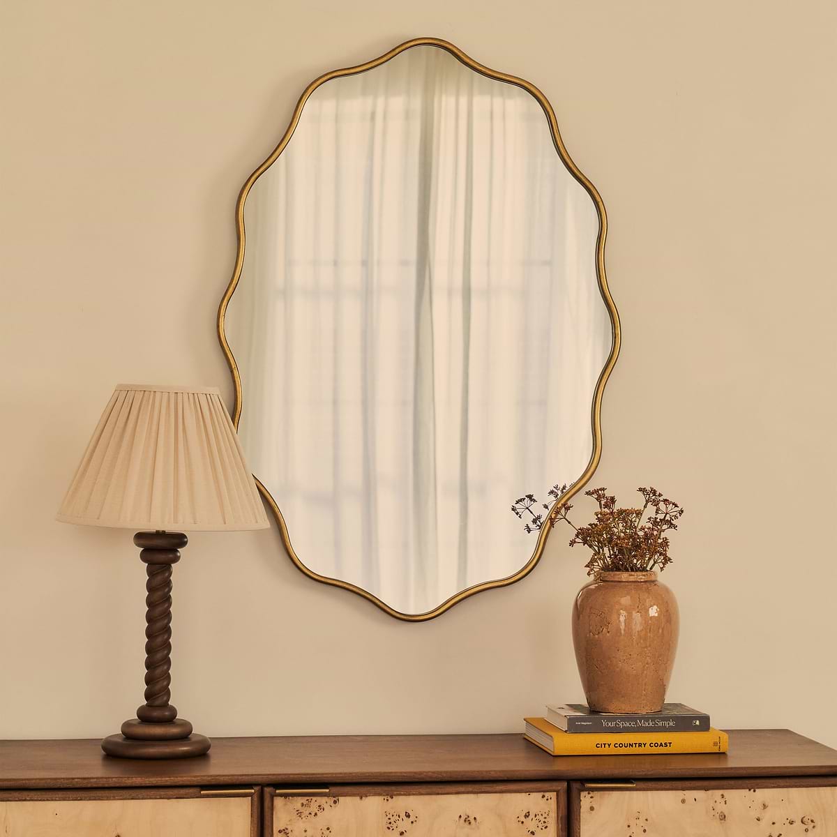 Sabrina - Gold Wavy Oval Metal Wall Mirror 100cm x 70cm