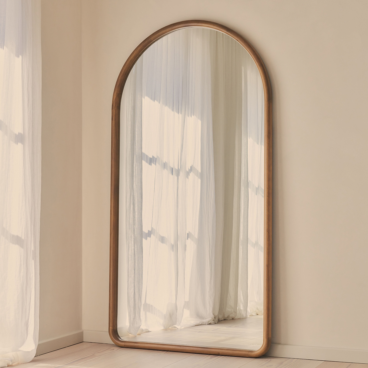 Amora - Extra Large Full Length Arched Warm Wood Mirror 190cm x 100cm