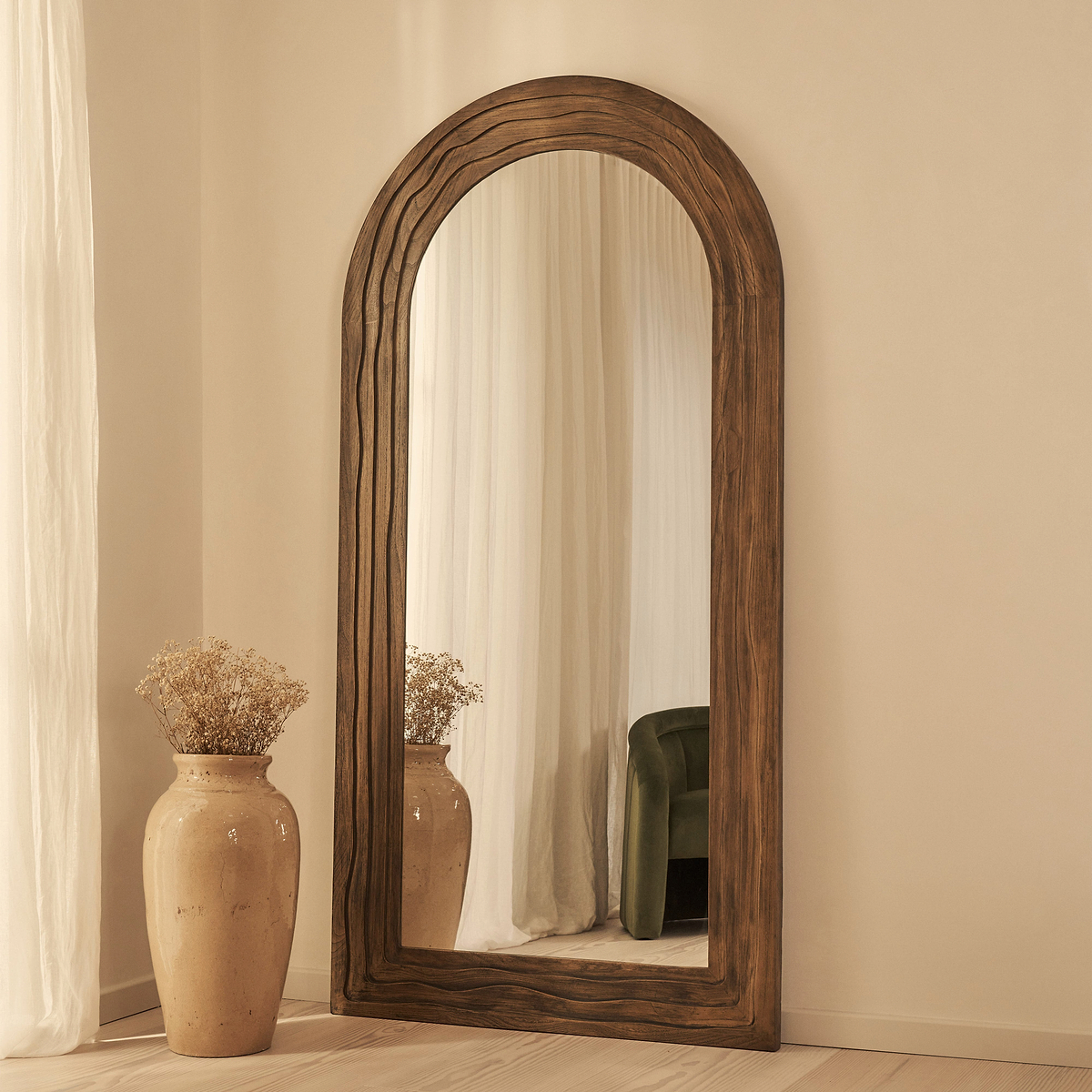 Lucelle - Extra Large Full Length Warm Wood Arched Mirror 200cm x 100cm