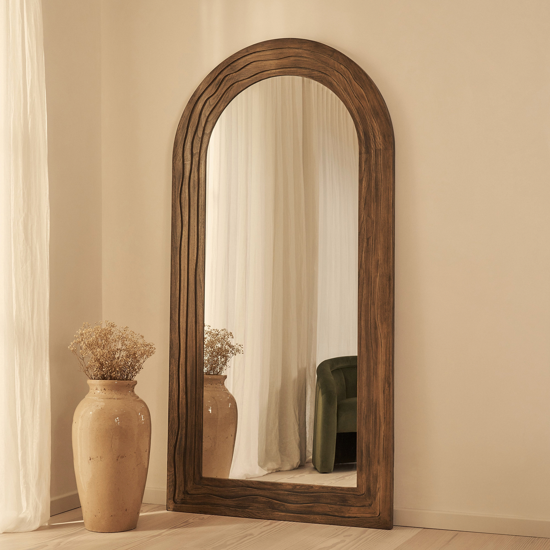 Lucelle - Extra Large Full Length Warm Wood Arched Mirror 200cm x 100cm