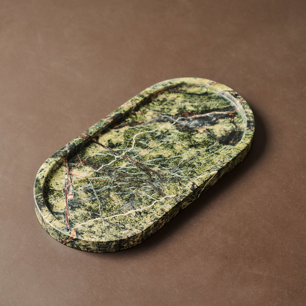 Travara - Green Marble Oval Decorative Tray
