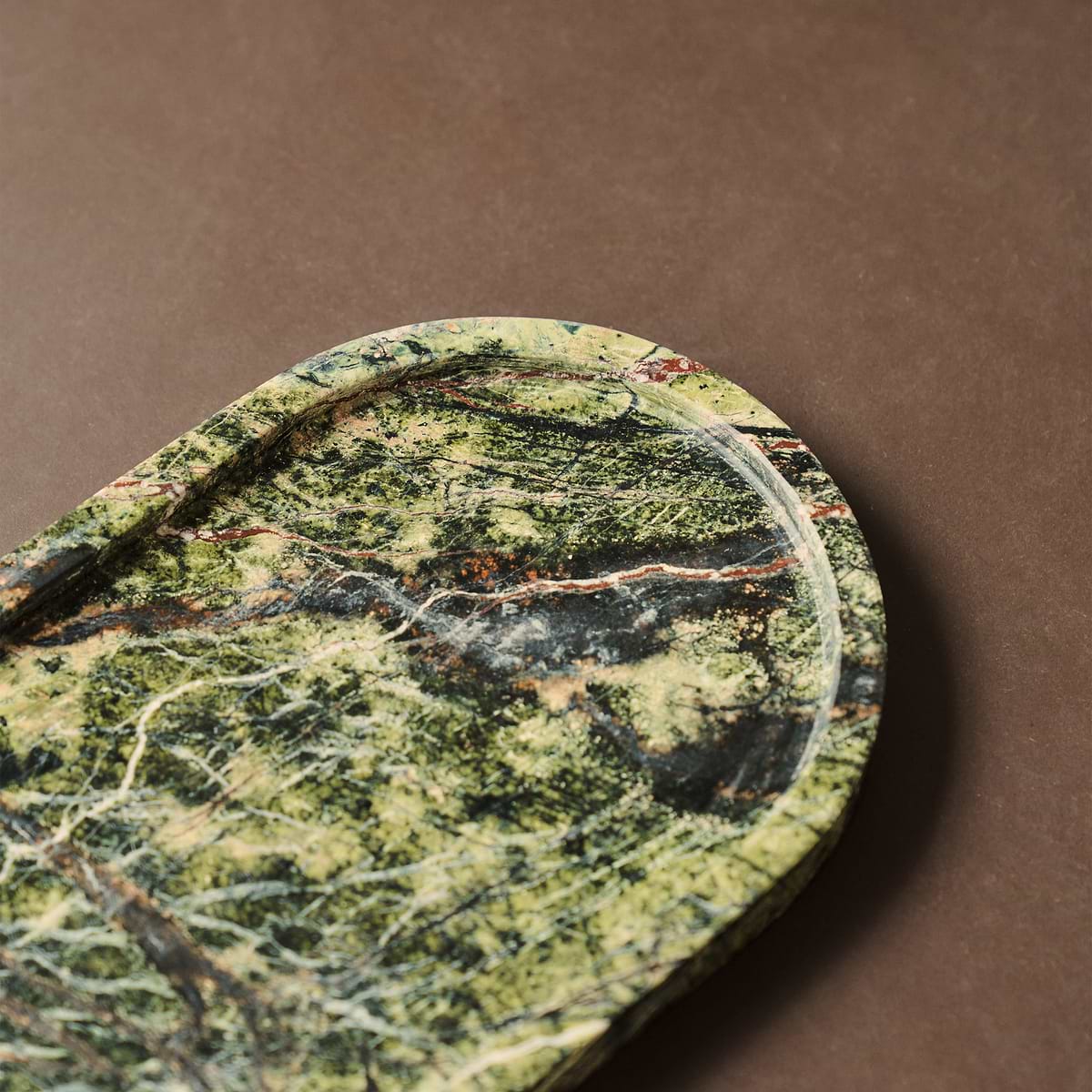 Travara - Green Marble Oval Decorative Tray