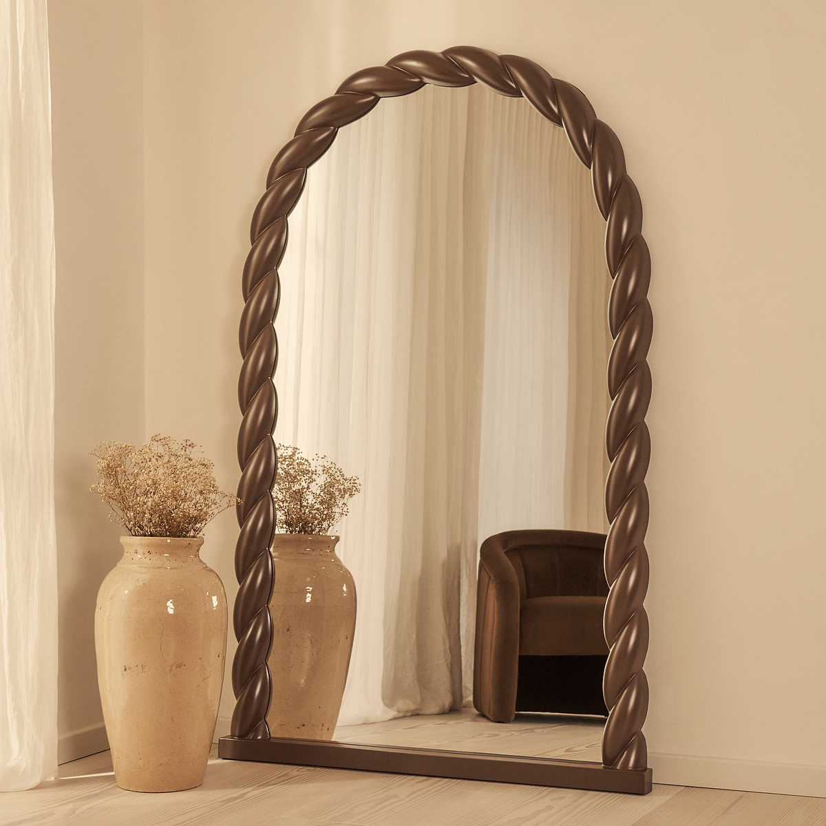 Ophelia - Full Length Arched Rope Twist Chocolate Gloss Extra Large Mirror 180cm x 105cm