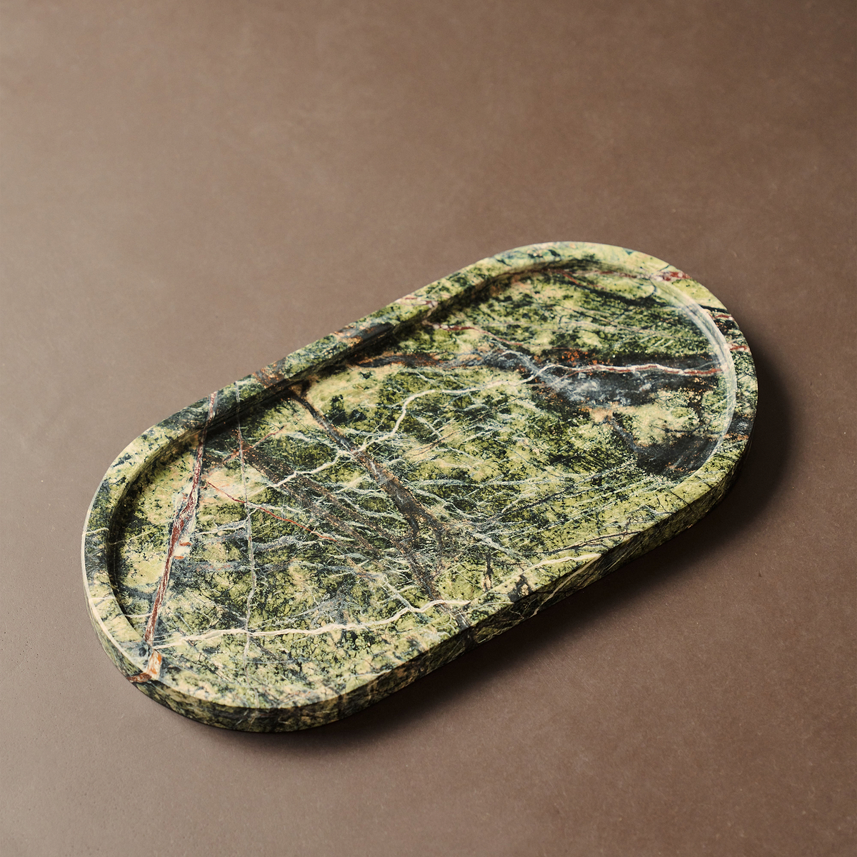 Travara - Green Marble Oval Decorative Tray