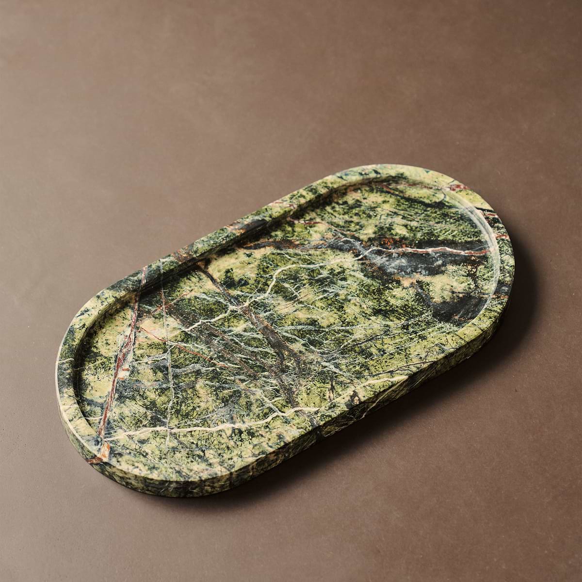 Travara - Green Marble Oval Decorative Tray
