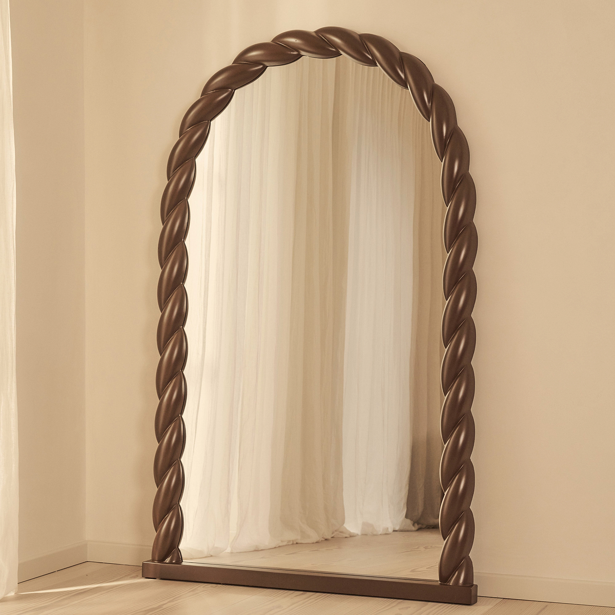 Ophelia - Full Length Arched Rope Twist Chocolate Gloss Extra Large Mirror 180cm x 105cm