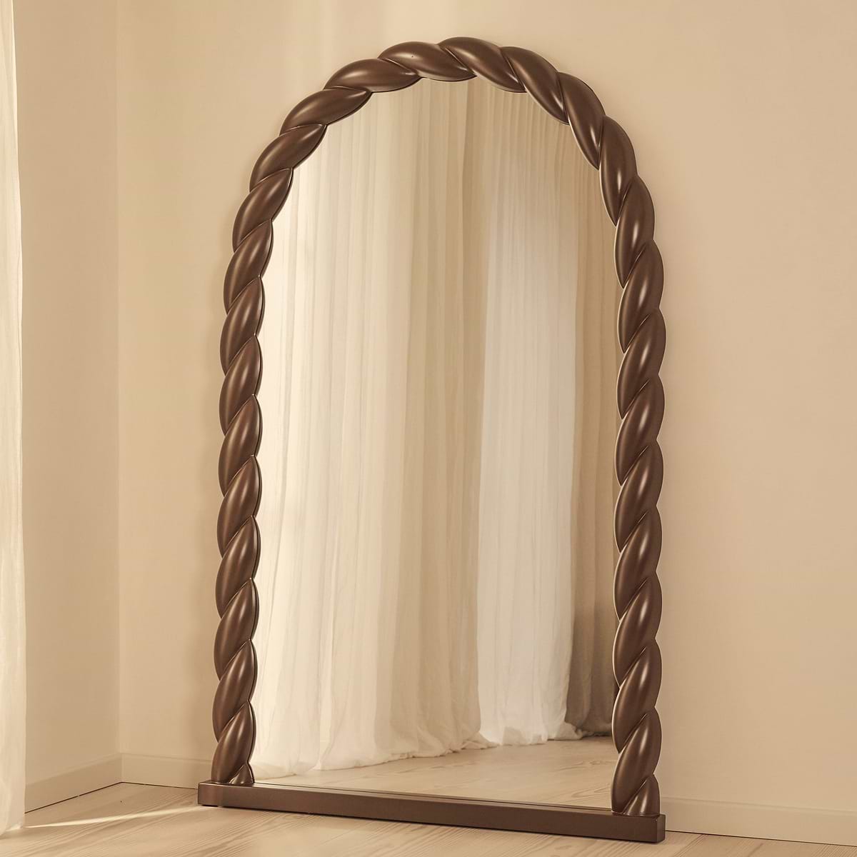 Ophelia - Full Length Arched Rope Twist Chocolate Gloss Extra Large Mirror 180cm x 105cm