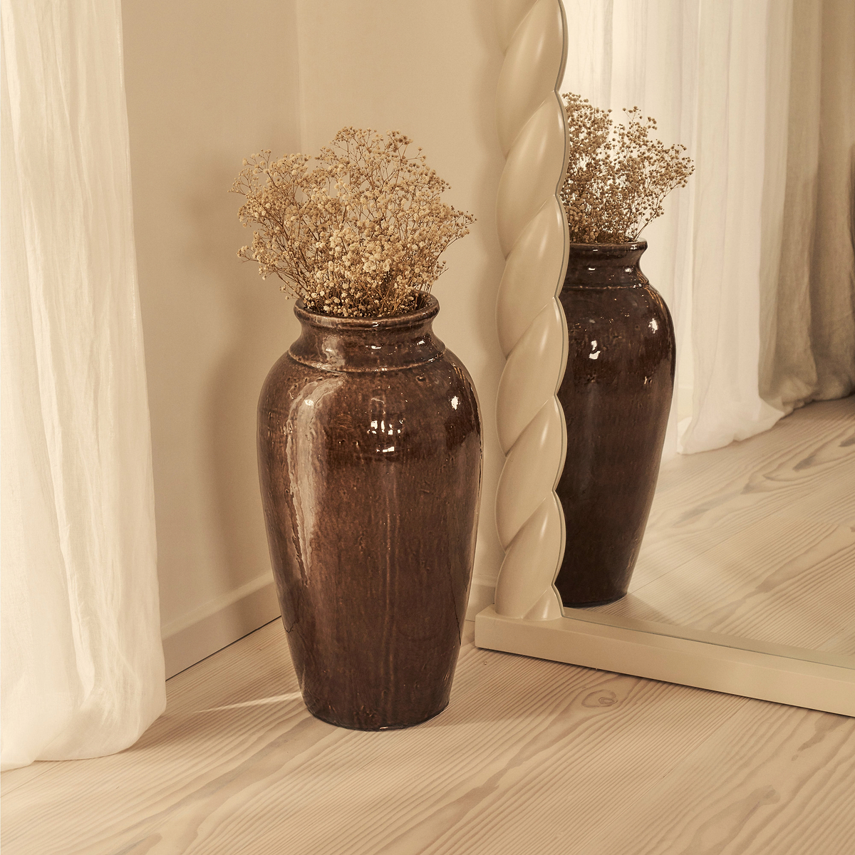 Ophelia - Full Length Arched Rope Twist Ivory Gloss Extra Large Mirror 180cm x 105cm