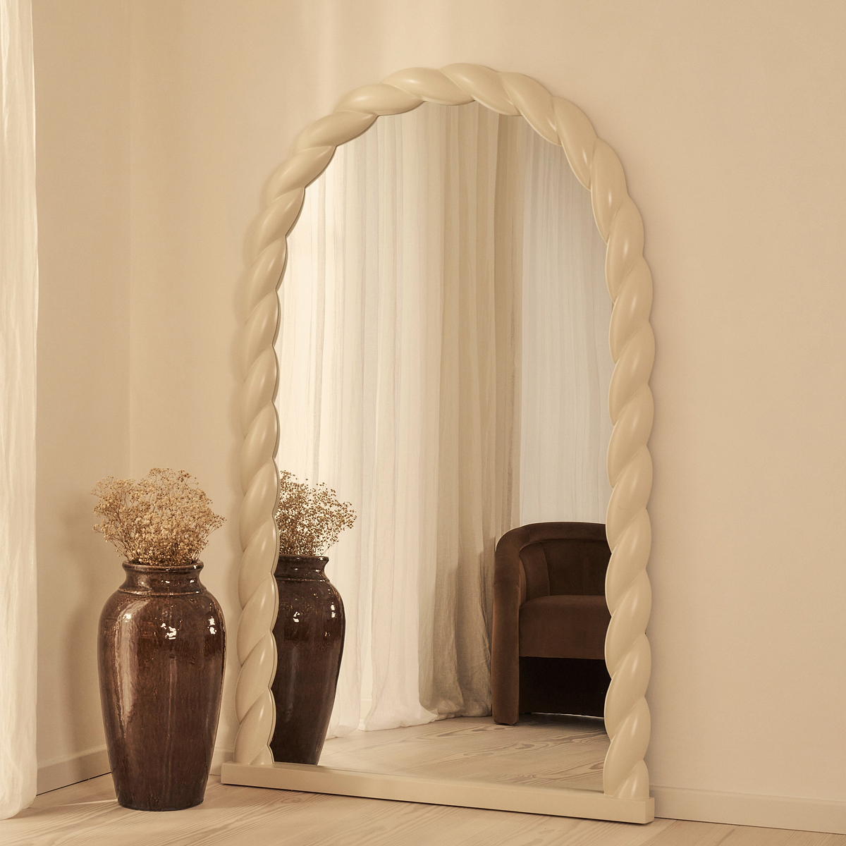 Ophelia - Full Length Arched Rope Twist Ivory Gloss Extra Large Mirror 180cm x 105cm