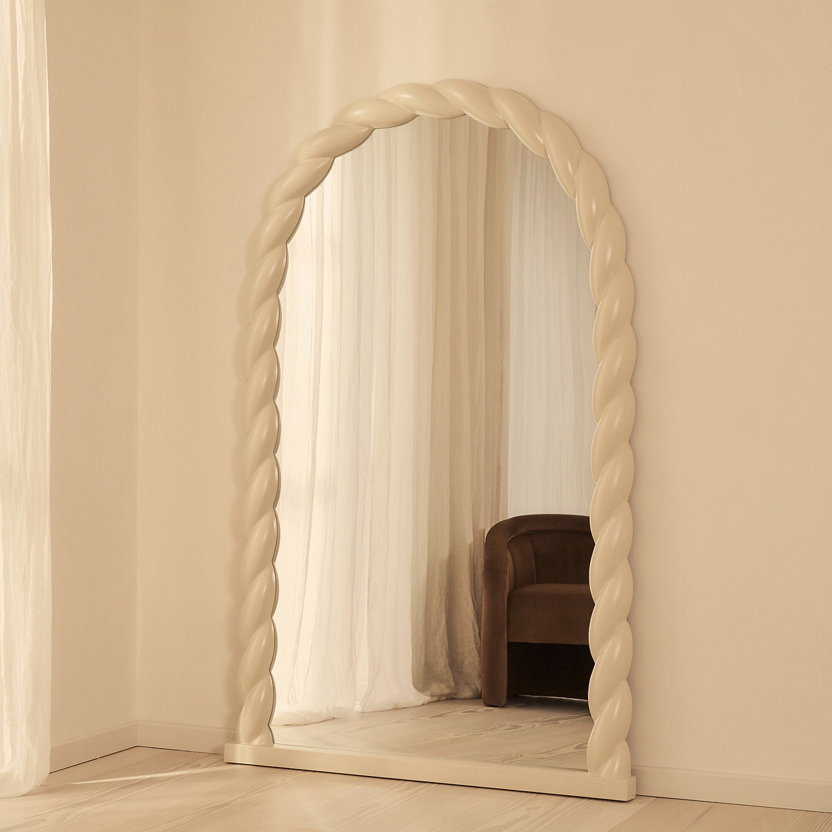Ophelia - Full Length Arched Rope Twist Ivory Gloss Extra Large Mirror 180cm x 105cm
