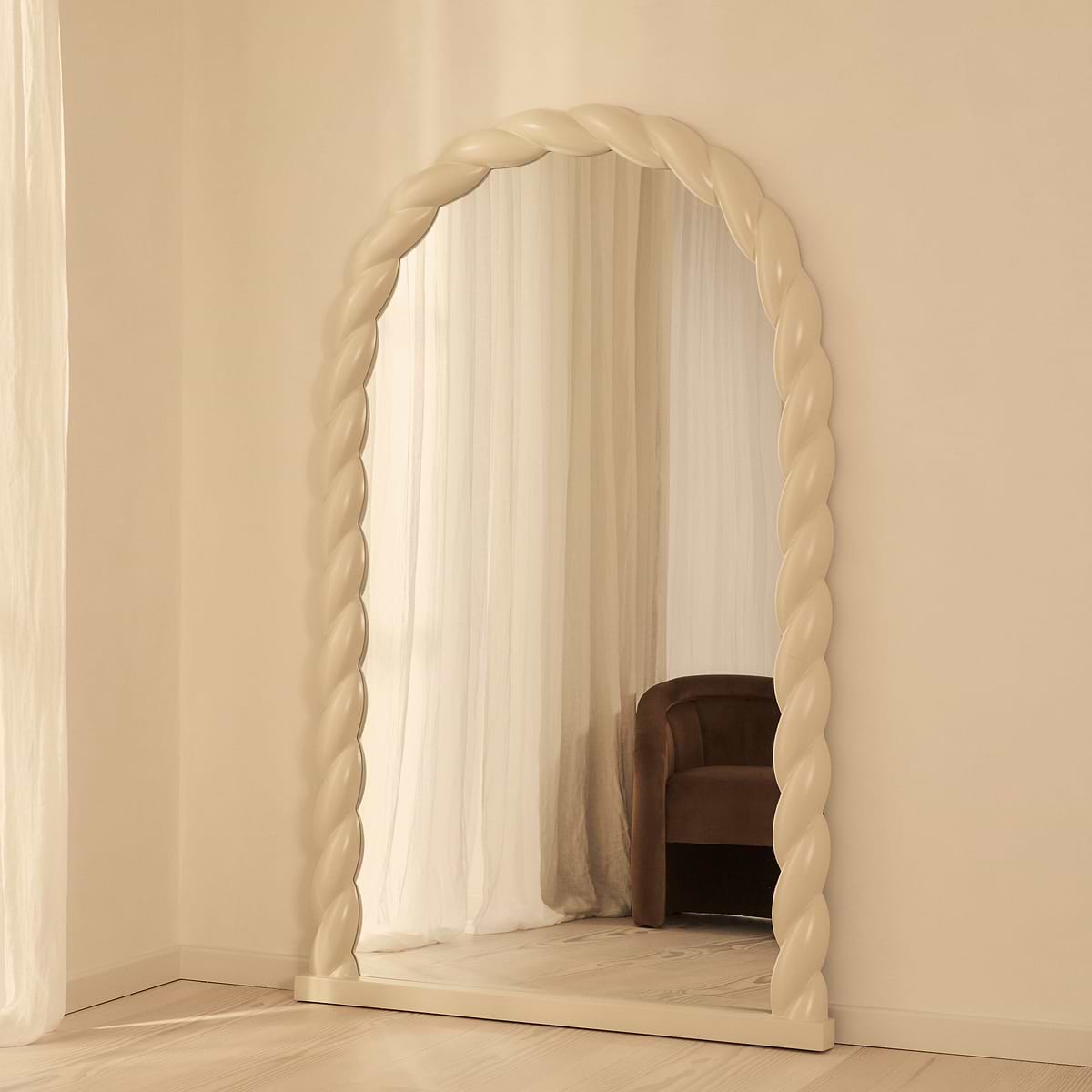 Ophelia - Full Length Arched Rope Twist Ivory Gloss Extra Large Mirror 180cm x 105cm