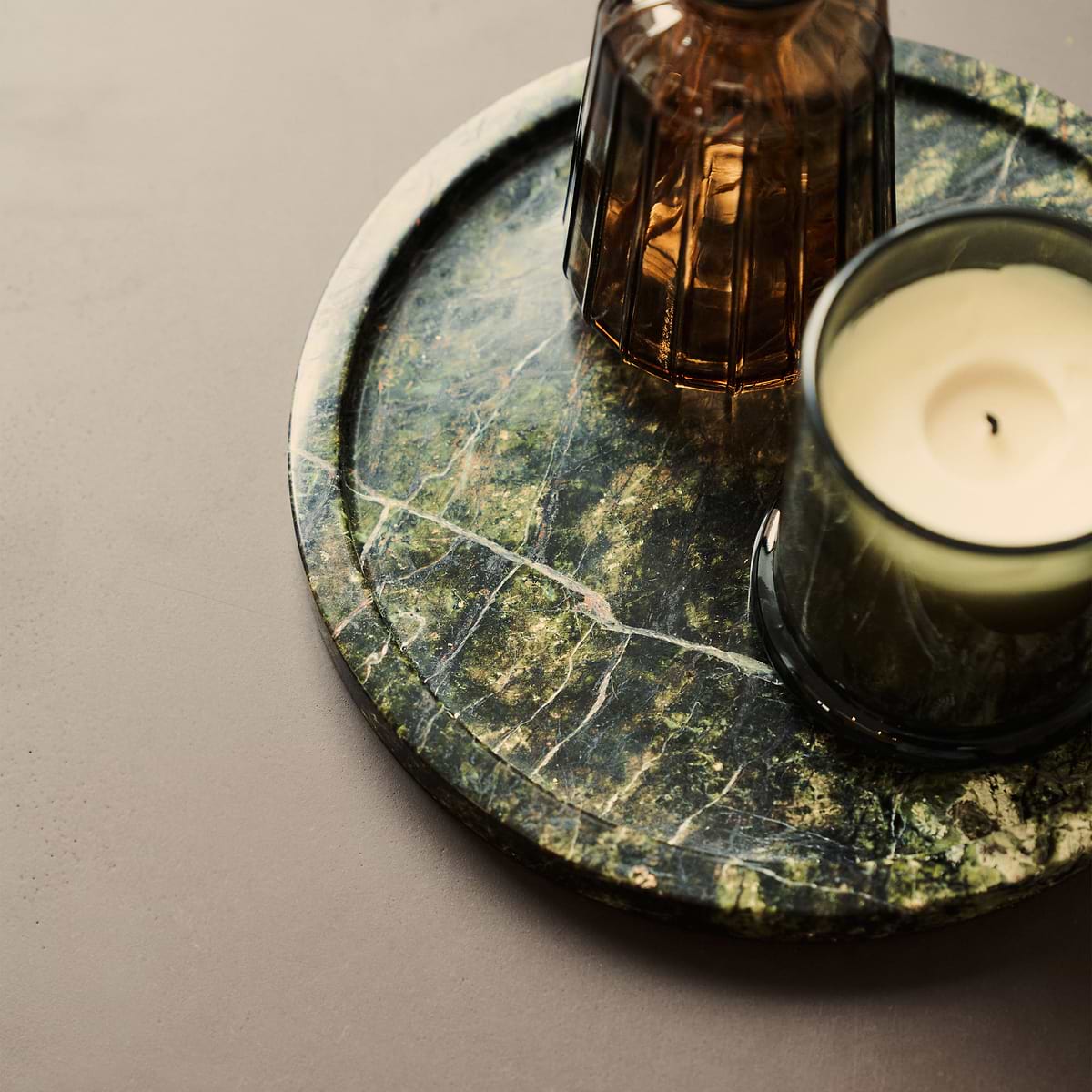Travara - Green Marble Round Decorative Tray