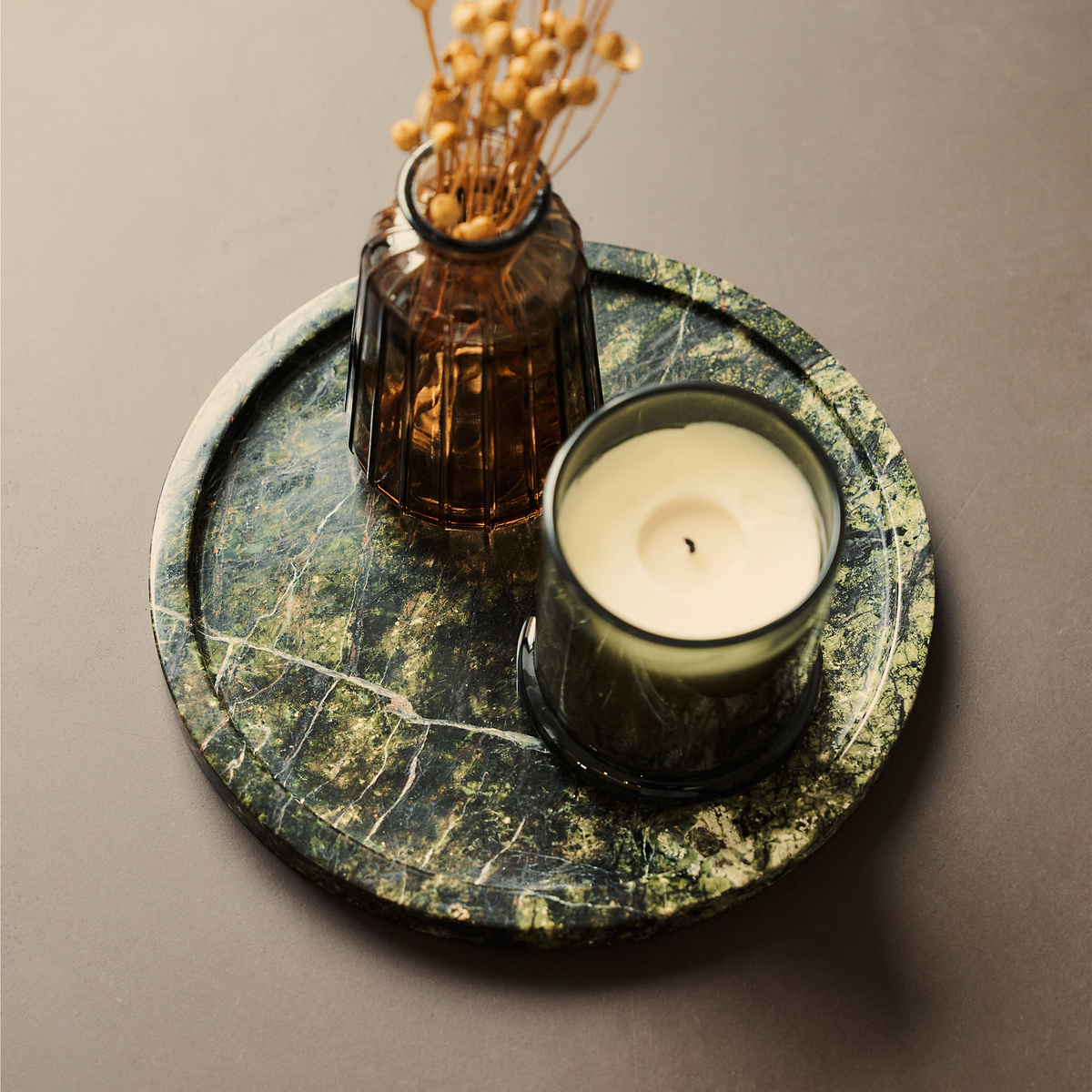 Travara - Green Marble Round Decorative Tray