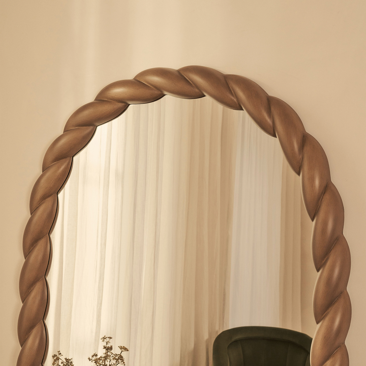 Ophelia - Full Length Arched Rope Twist Warm Wood Extra Large Mirror 180cm x 105cm