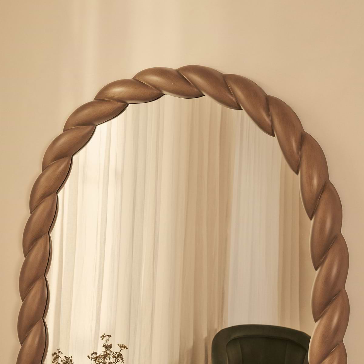 Ophelia - Full Length Arched Rope Twist Warm Wood Extra Large Mirror 180cm x 105cm