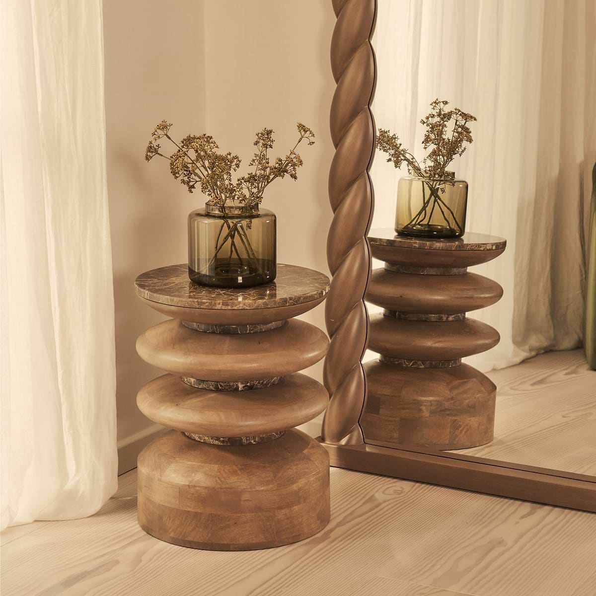 Ophelia - Full Length Arched Rope Twist Warm Wood Extra Large Mirror 180cm x 105cm