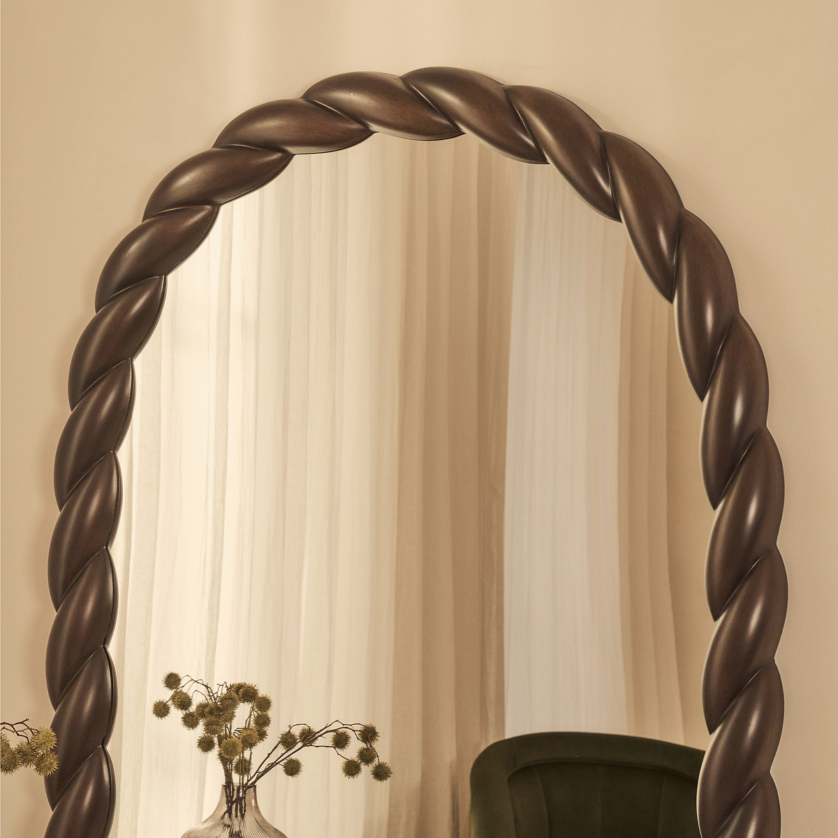 Ophelia - Full Length Arched Rope Twist Dark Wood Extra Large Mirror 180cm x 105cm