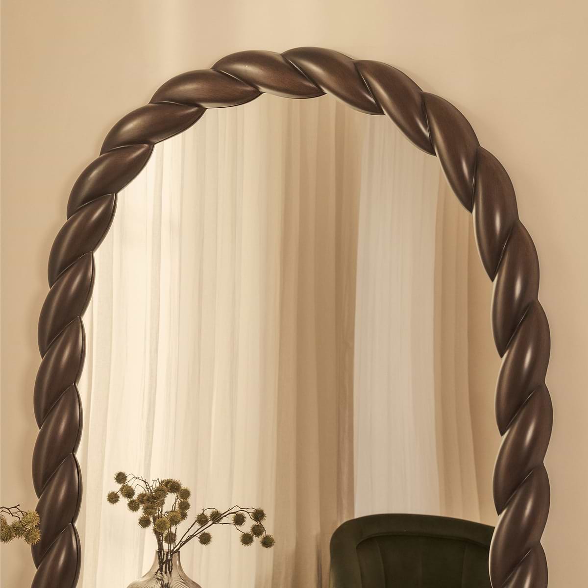 Ophelia - Full Length Arched Rope Twist Dark Wood Extra Large Mirror 180cm x 105cm