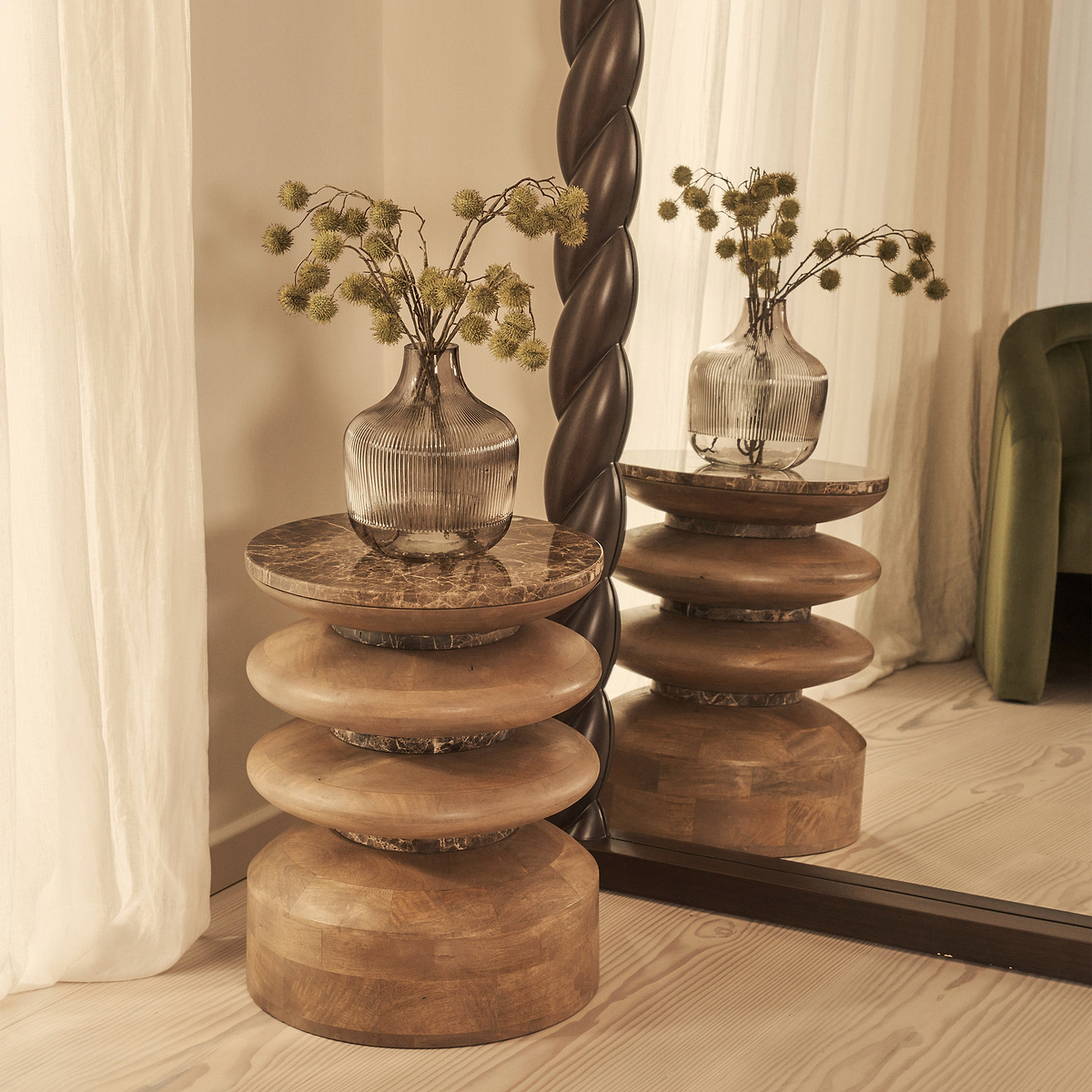 Ophelia - Full Length Arched Rope Twist Dark Wood Extra Large Mirror 180cm x 105cm