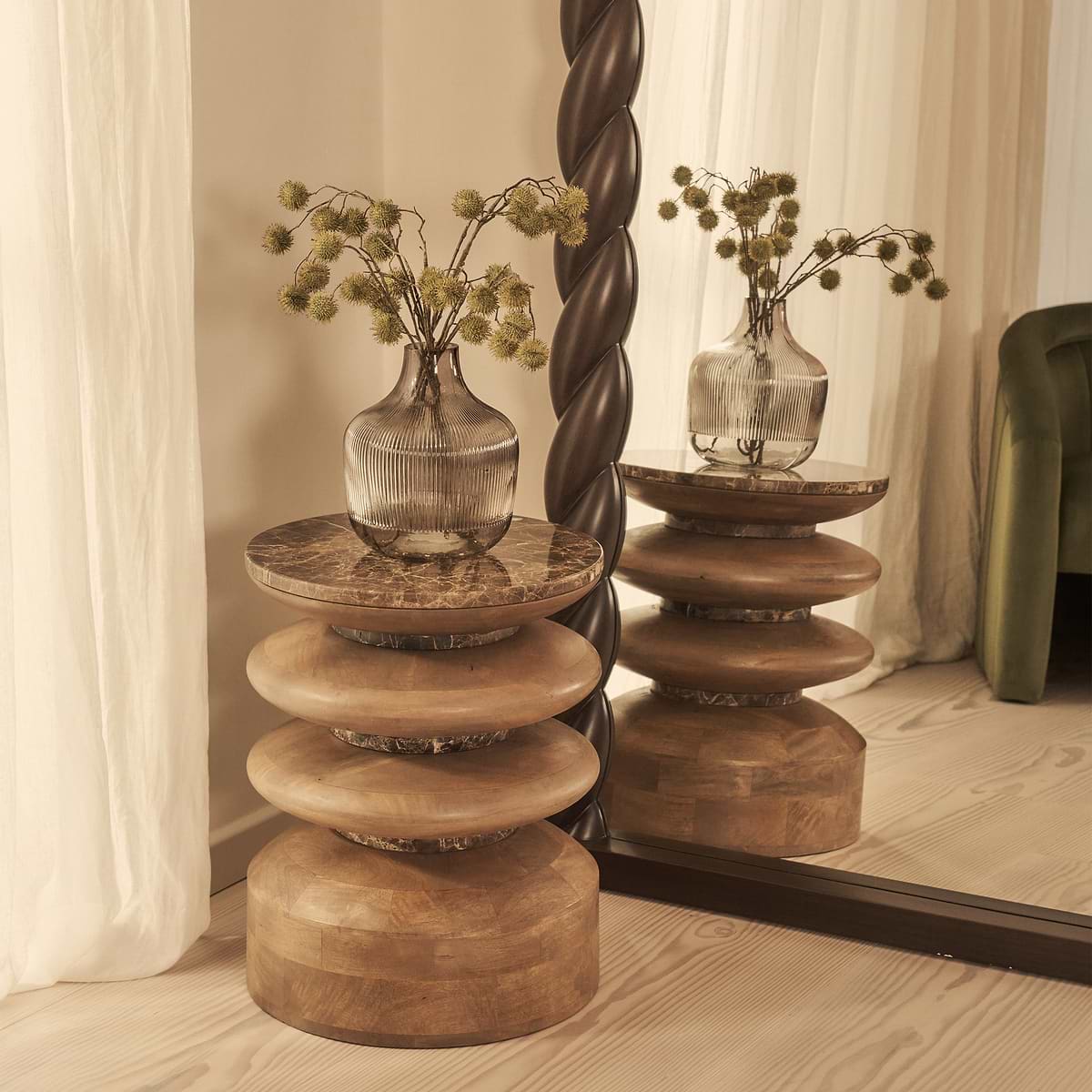 Ophelia - Full Length Arched Rope Twist Dark Wood Extra Large Mirror 180cm x 105cm