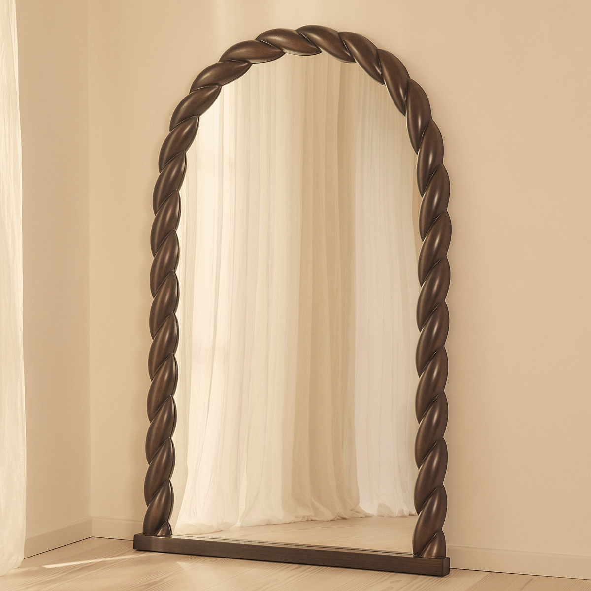 Ophelia - Full Length Arched Rope Twist Dark Wood Extra Large Mirror 180cm x 105cm