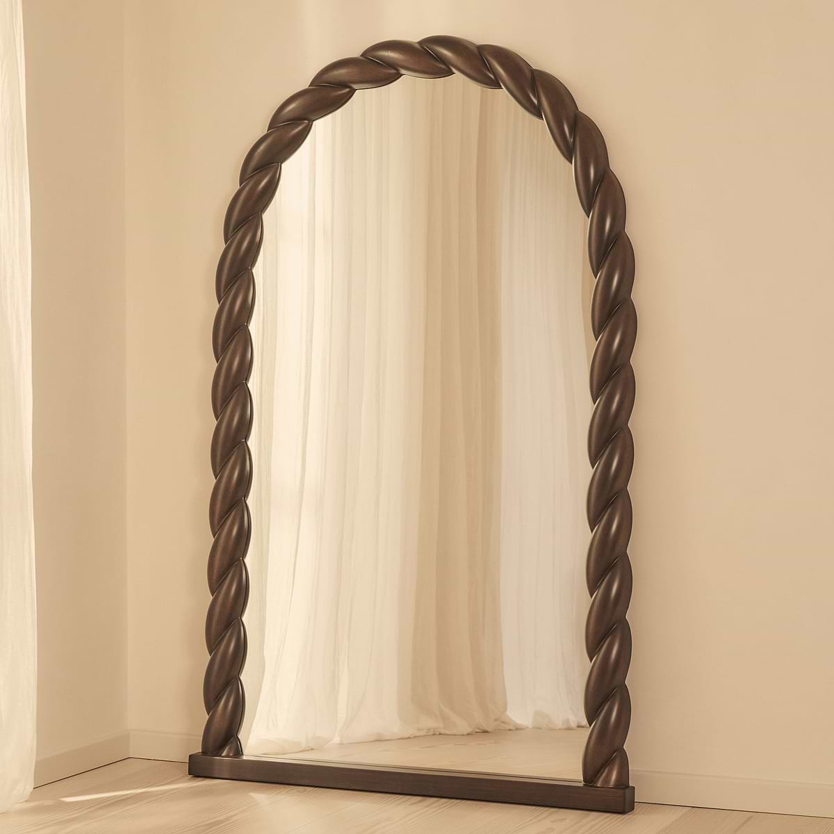 Ophelia - Full Length Arched Rope Twist Dark Wood Extra Large Mirror 180cm x 105cm