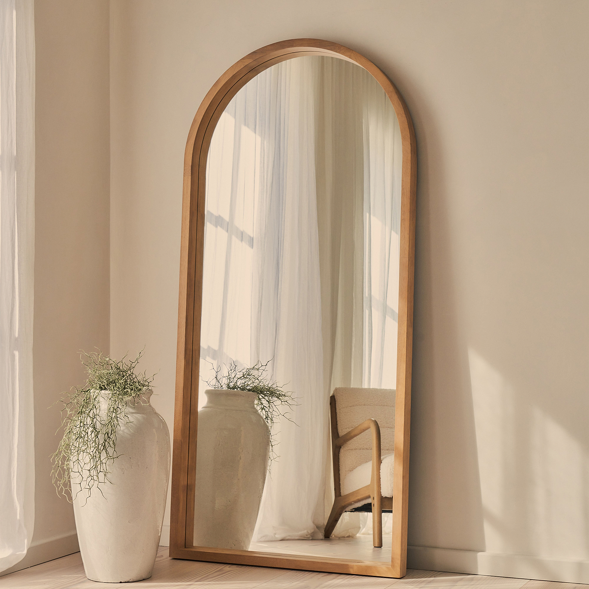 Lilia - Full Length Warm Wood Arched Wooden Mirror 170cm x 80cm