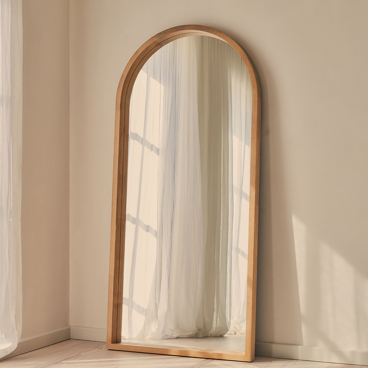 Lilia - Full Length Warm Wood Arched Wooden Mirror 170cm x 80cm