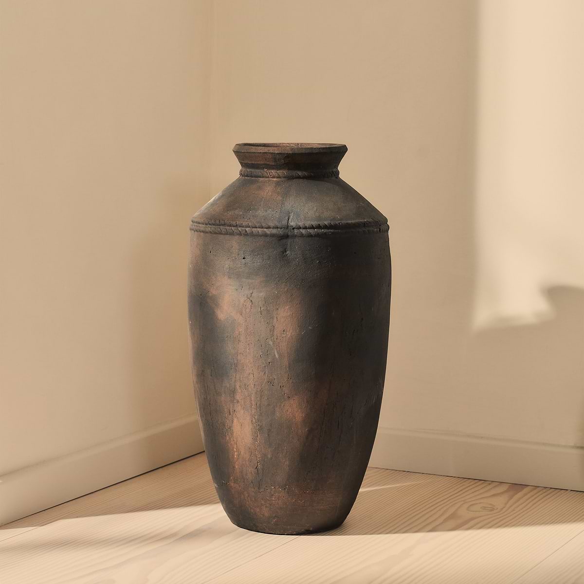 Toledo - Large Antique Brown Textured Terracotta Vase