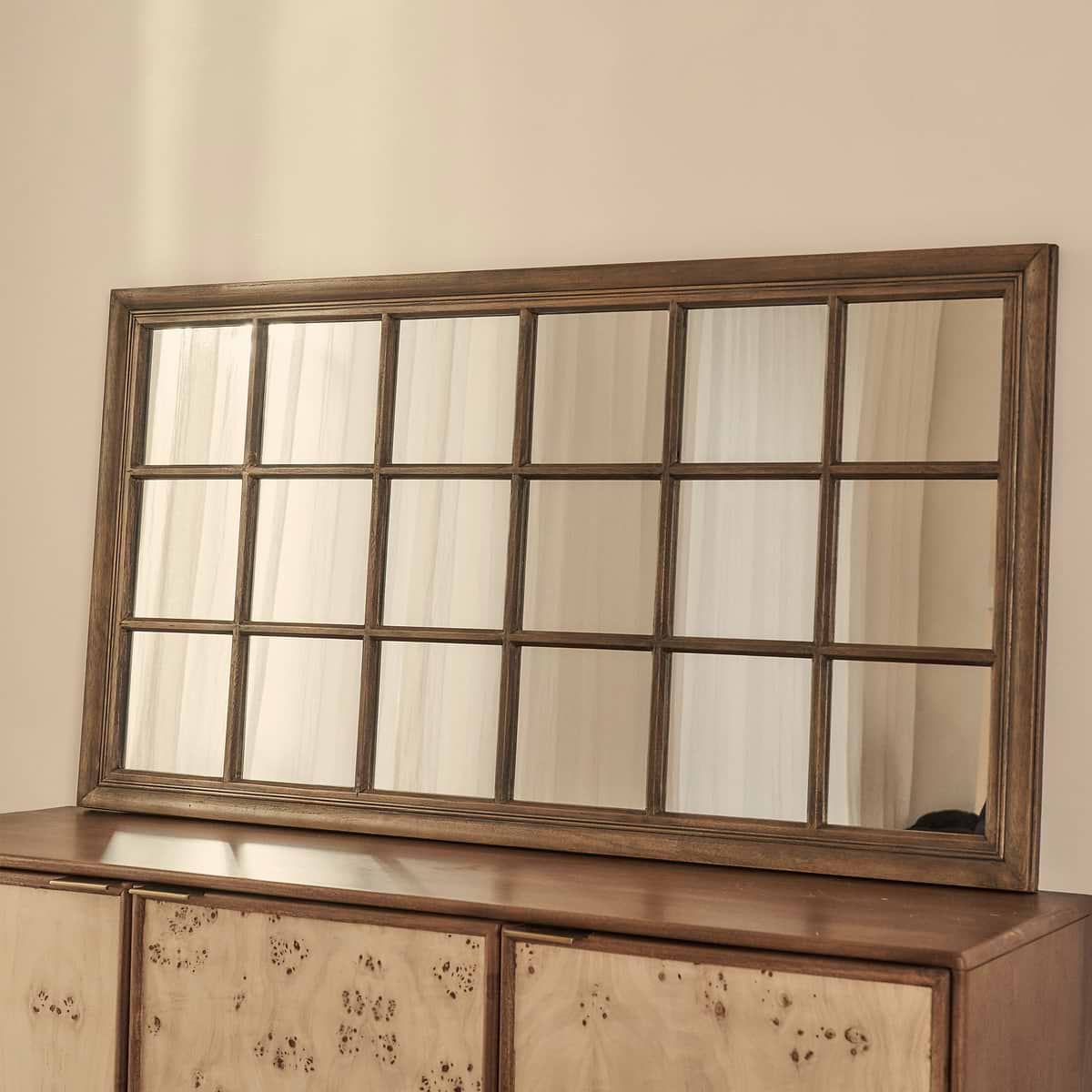 Sasha - Dark Wood Shabby Chic Rectangular Window Mirror 134cm x 70cm