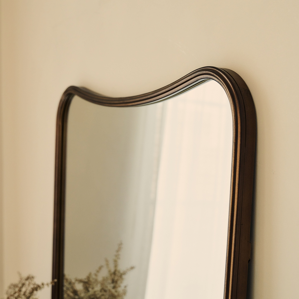 Louis - Antique Bronze Curved Metal Overmantle Mirror 90cm x 75cm