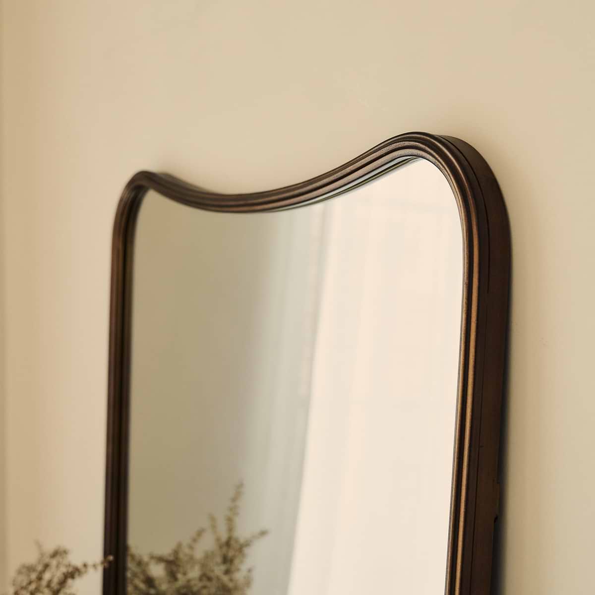 Louis - Antique Bronze Curved Metal Overmantle Mirror 90cm x 75cm