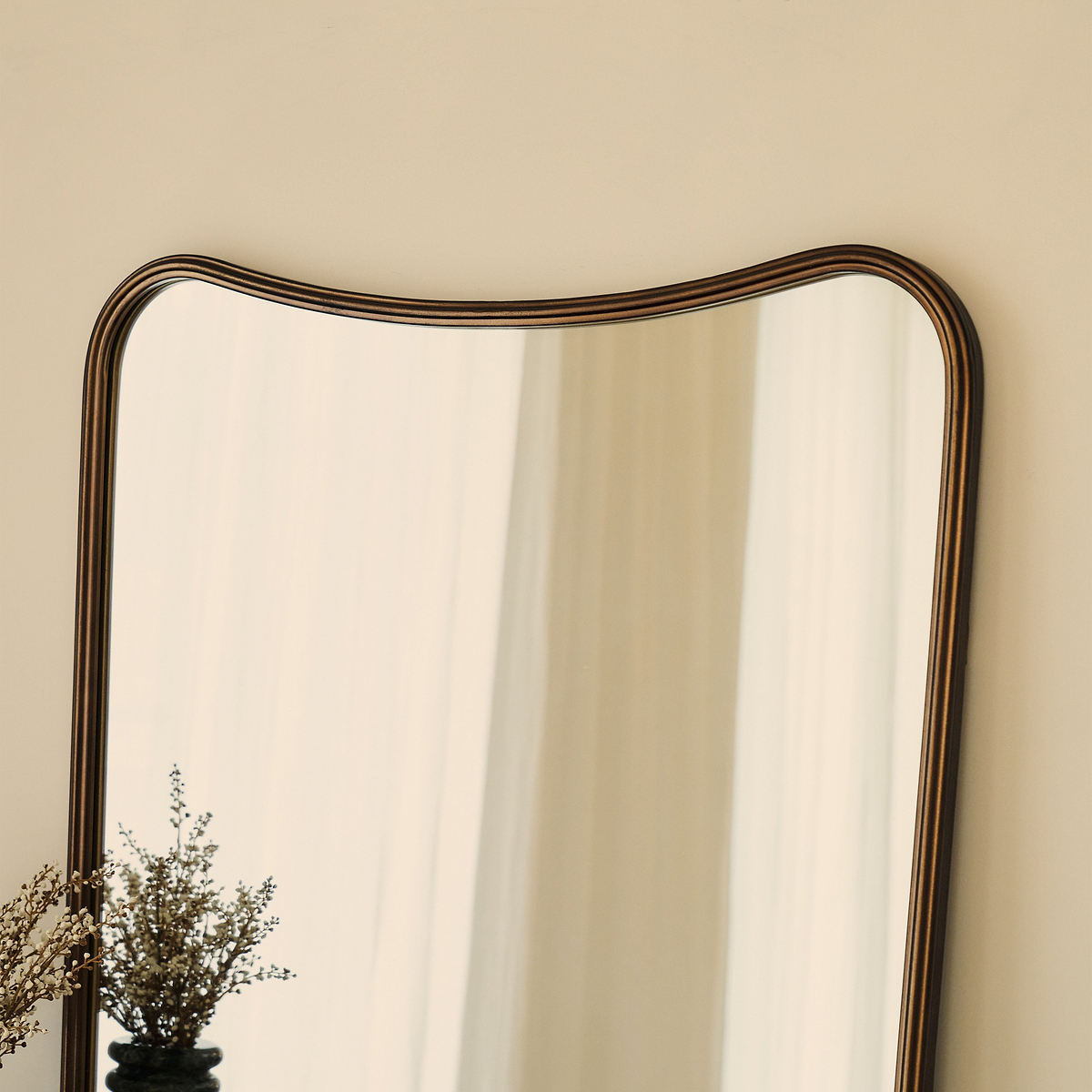Louis - Antique Bronze Curved Metal Overmantle Mirror 90cm x 75cm