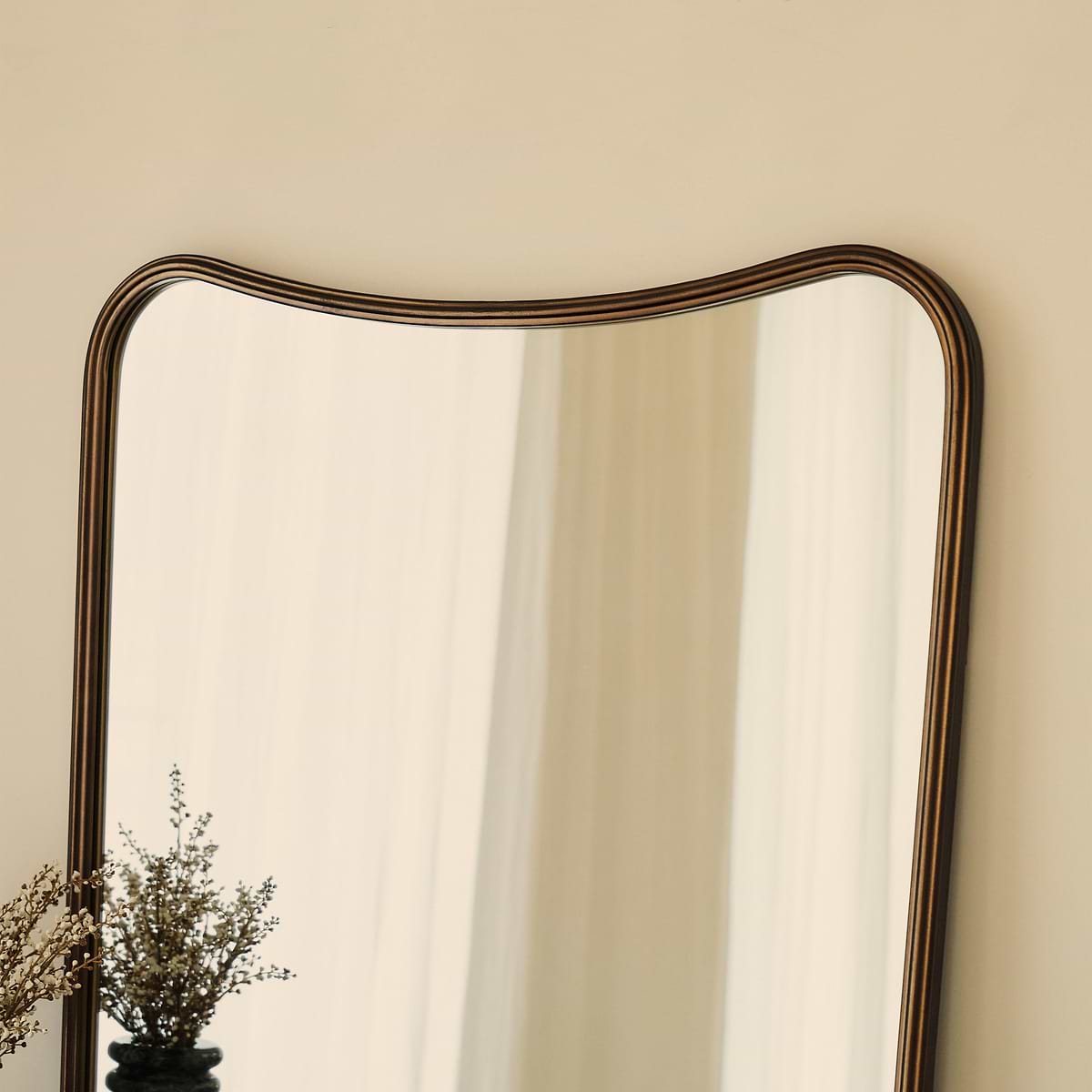 Louis - Antique Bronze Curved Metal Overmantle Mirror 90cm x 75cm