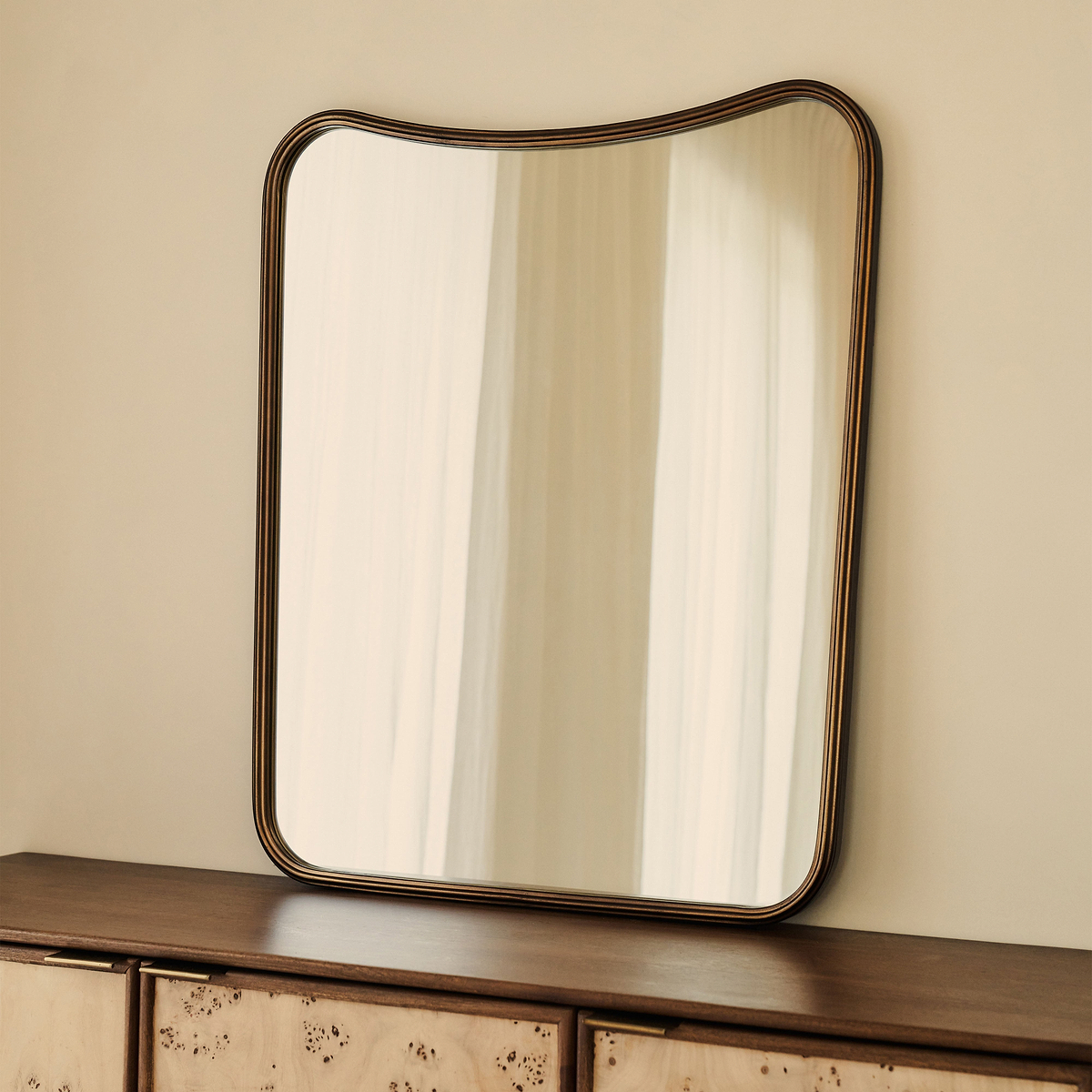 Louis - Antique Bronze Curved Metal Overmantle Mirror 90cm x 75cm