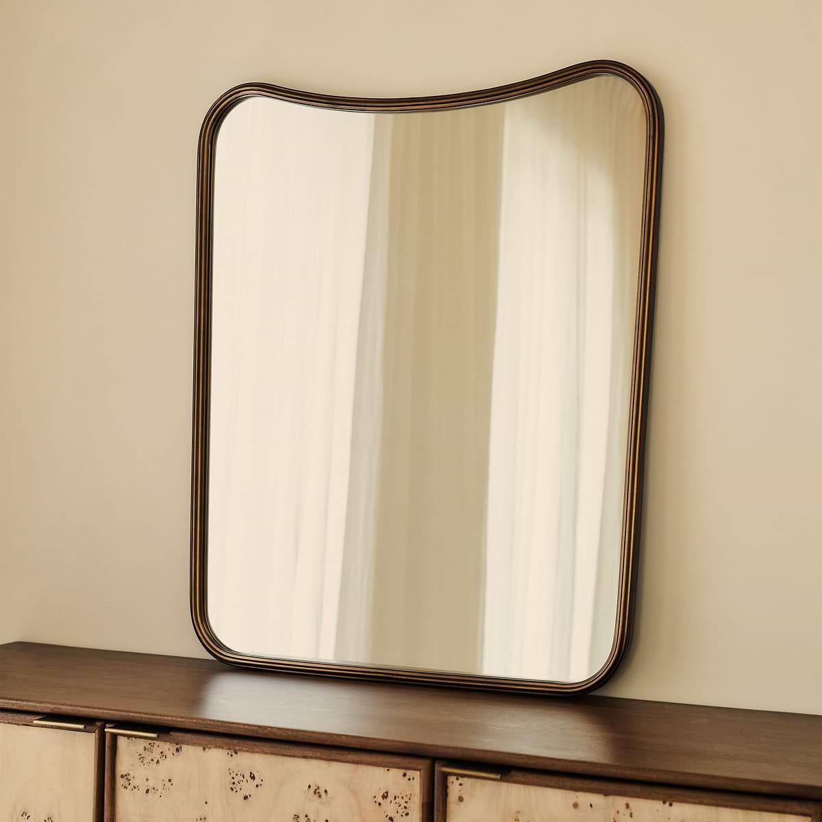 Louis - Antique Bronze Curved Metal Overmantle Mirror 90cm x 75cm