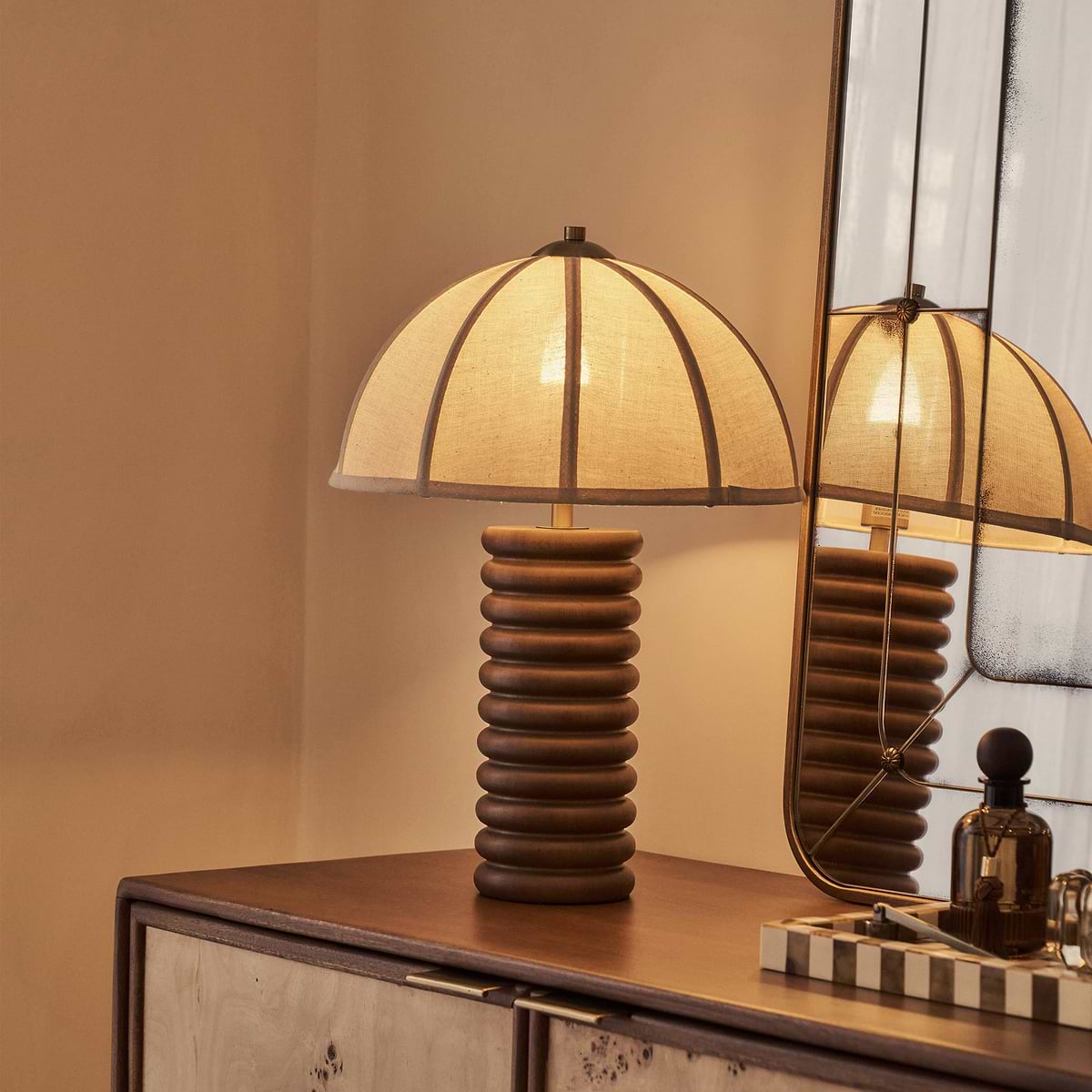 Odette - Dark Wood Dome Shade Table Lamp