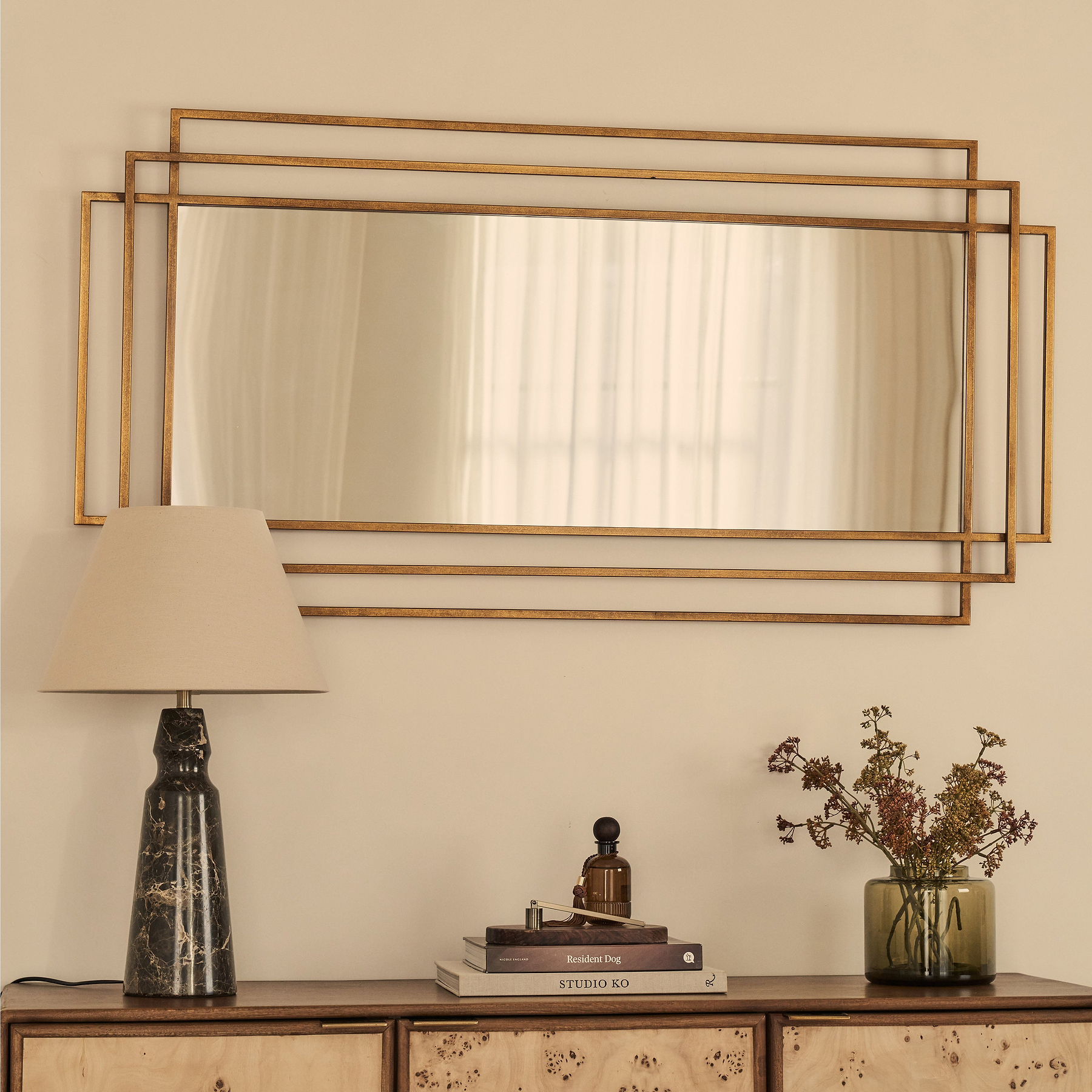 Amalfi - Large Gold Rectangular Metal Mirror 140cm x 70cm
