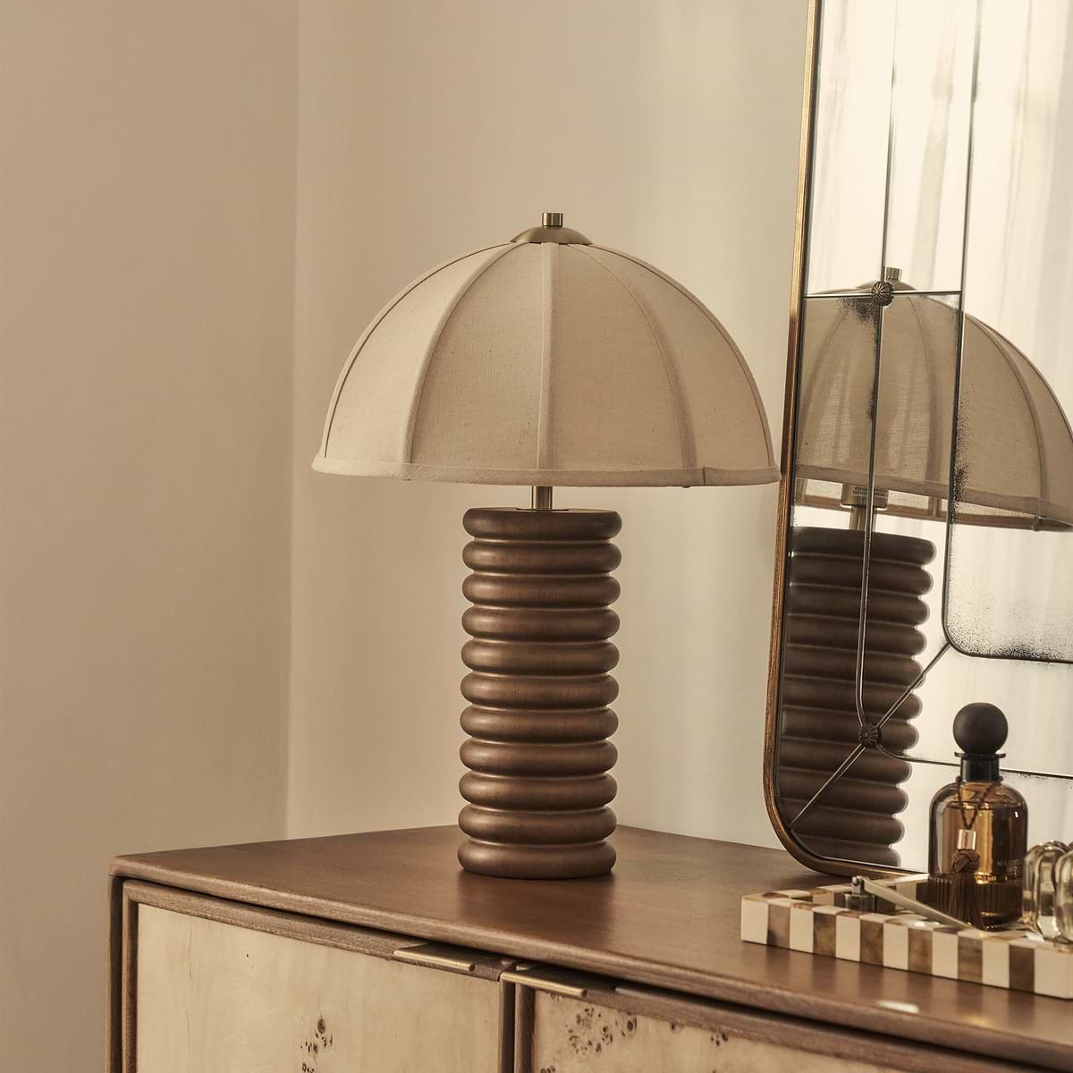 Odette - Dark Wood Dome Shade Table Lamp