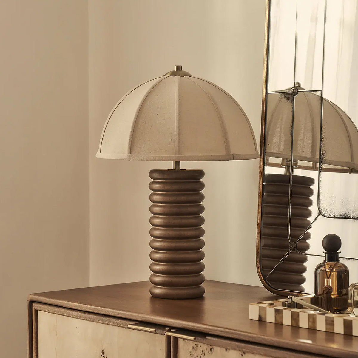 Odette - Dark Wood Dome Shade Table Lamp