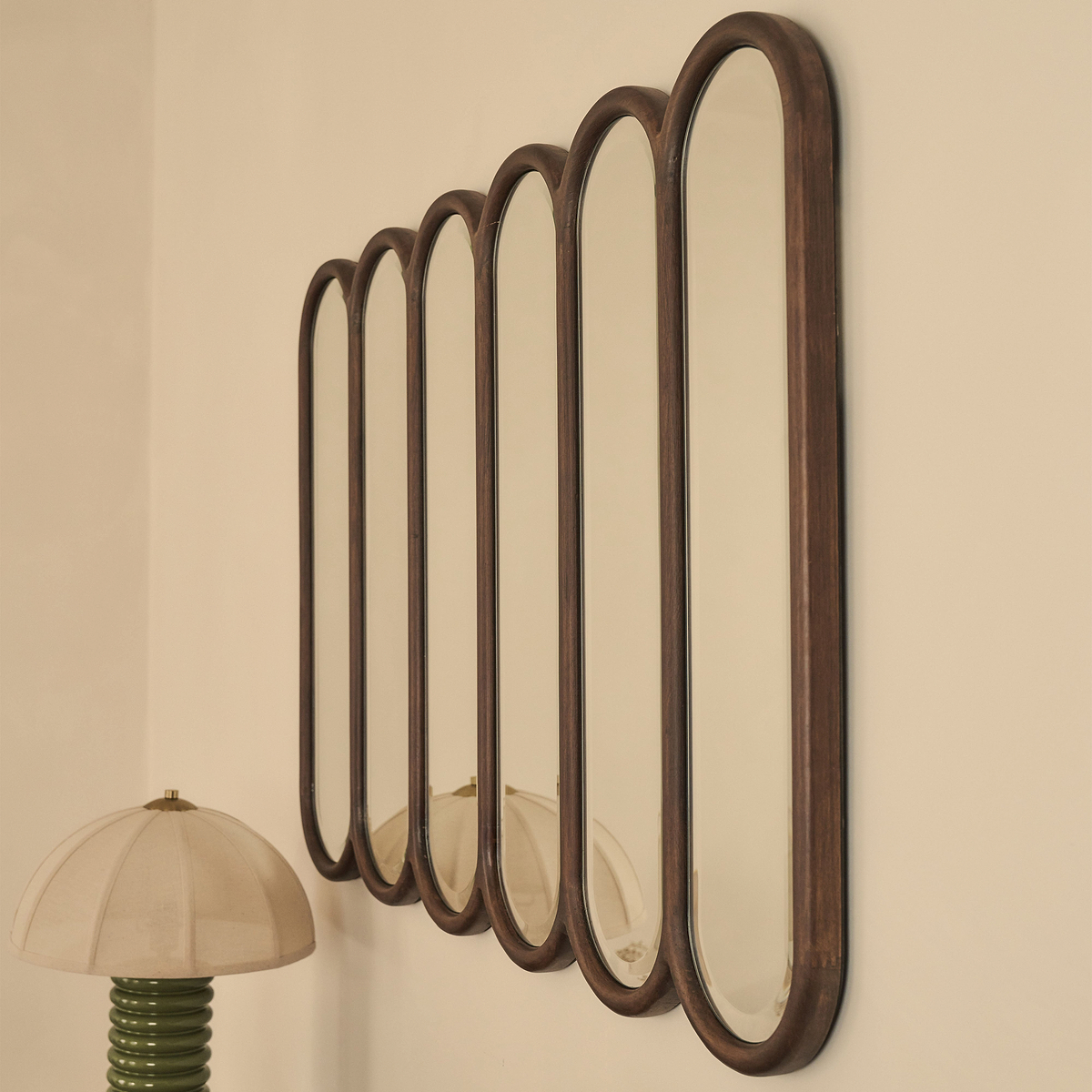 Reims - Dark Wood Arched Panel Wooden Mirror 120cm x 80cm