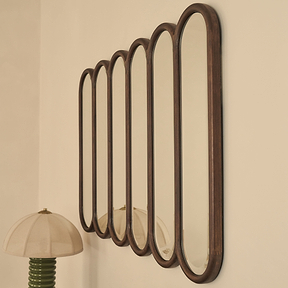 Reims - Dark Wood Arched Panel Wooden Mirror 120cm x 80cm