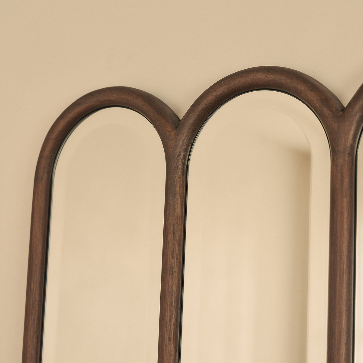 Reims - Dark Wood Arched Panel Wooden Mirror 120cm x 80cm