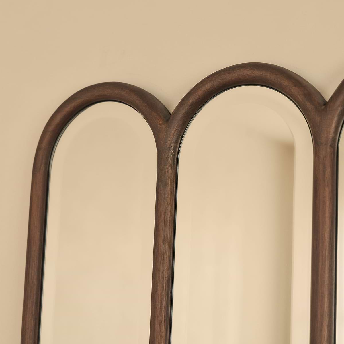Reims - Dark Wood Arched Panel Wooden Mirror 120cm x 80cm
