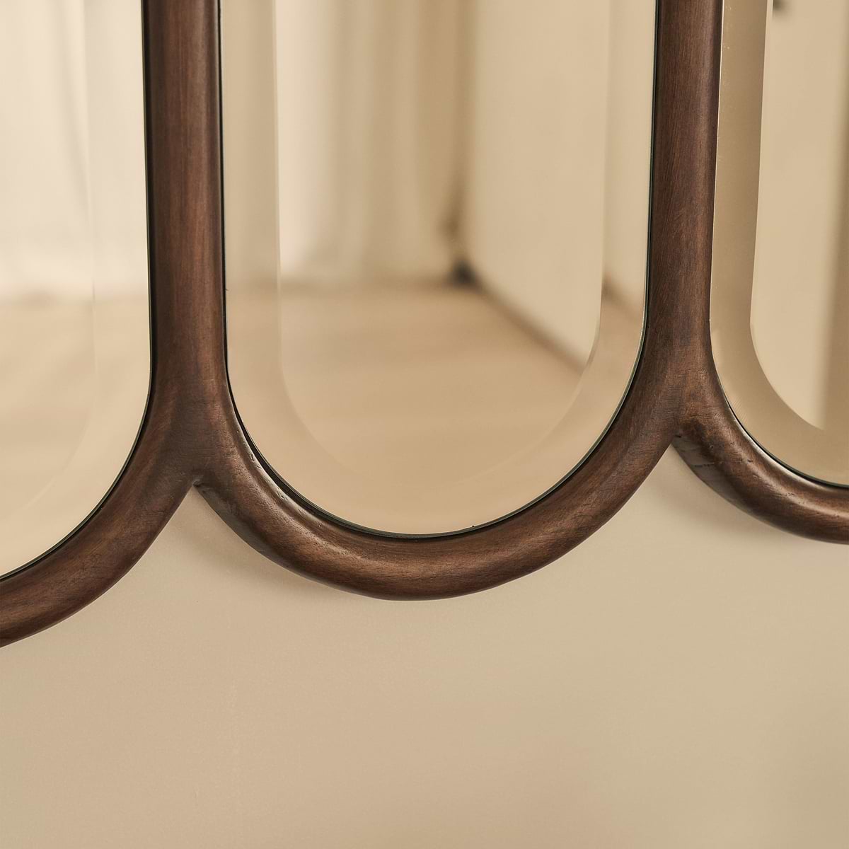 Reims - Dark Wood Arched Panel Wooden Mirror 120cm x 80cm