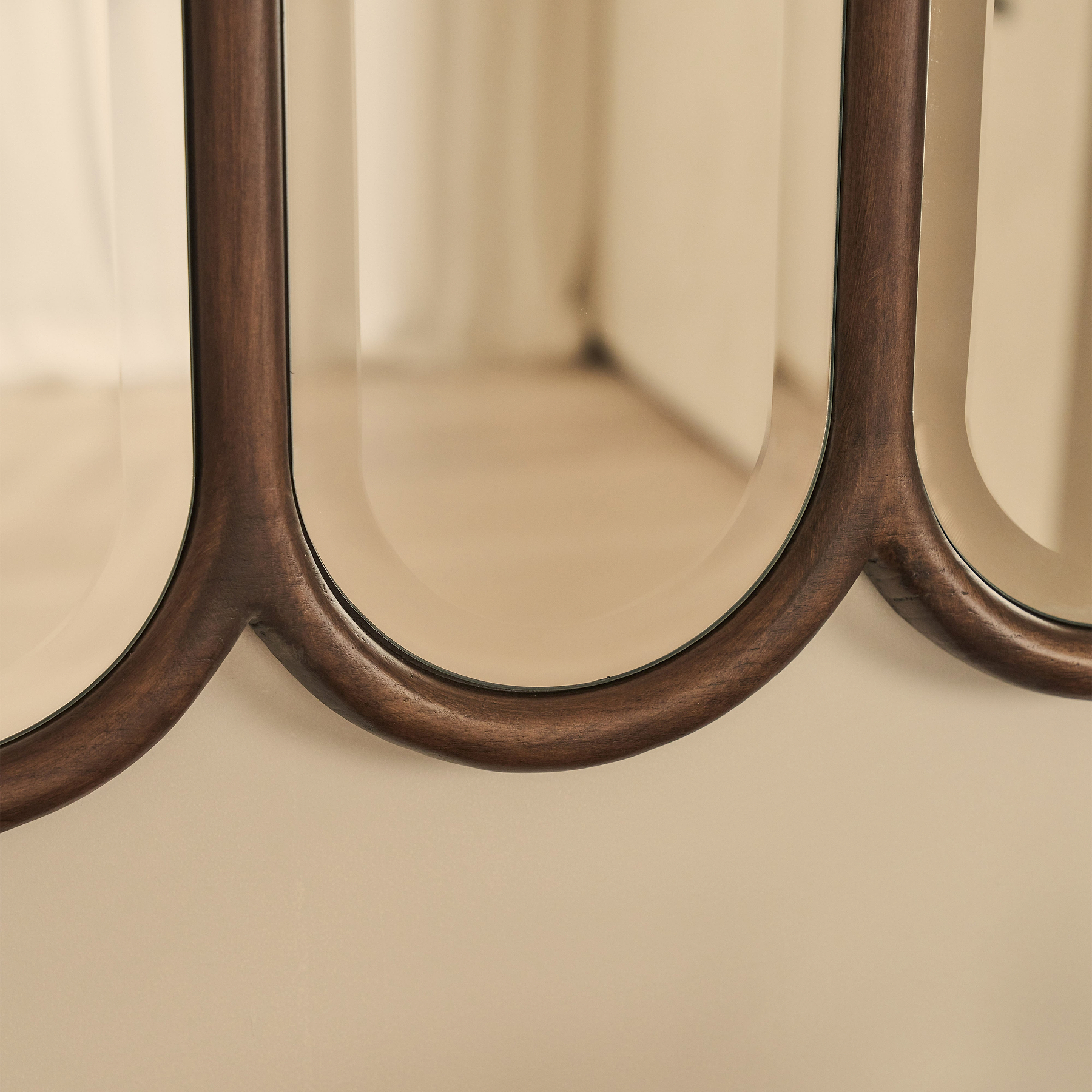 Reims - Dark Wood Arched Panel Wooden Mirror 120cm x 80cm