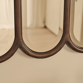 Reims - Dark Wood Arched Panel Wooden Mirror 120cm x 80cm